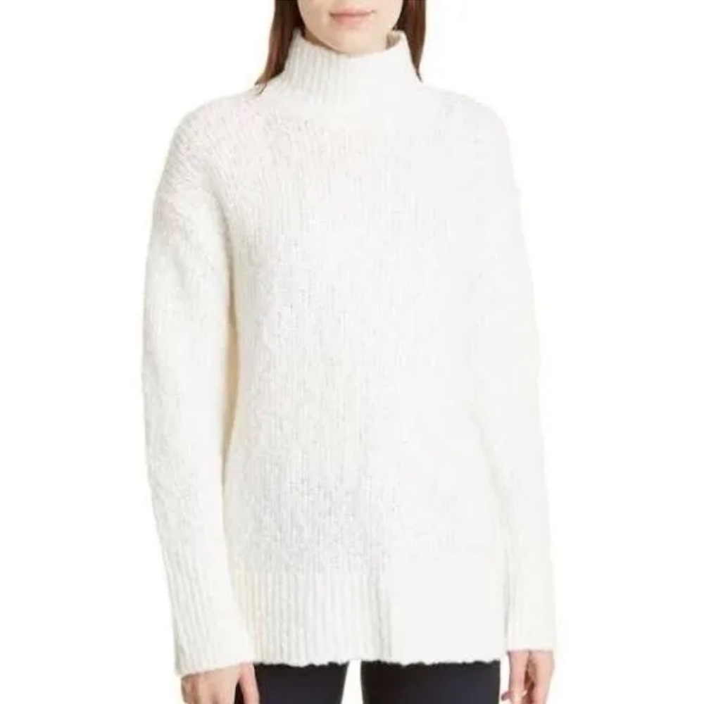 Vince Nubby Mock Neck Long Sleeves Wool Blend Sweater Cream Size XL